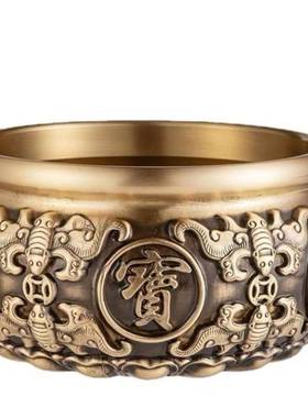 高档纯铜招饰财聚宝盆黄米缸存钱罐八聚宝摆件玄关客铜厅柜福台装