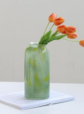 新绿中小口渐变中古风纹感瓷BX8-24-0花瓶鲜花百合桌面电视柜装饰