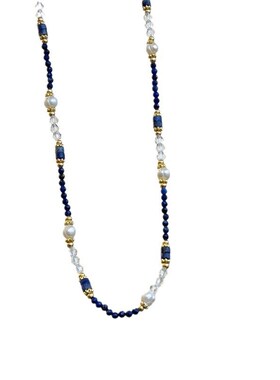 新中式复古天然珍珠拼接天然青金石串珠项链 小众设计高级感颈链