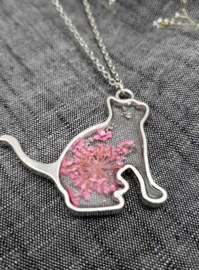 金属压花猫形树脂吊坠发光项链个性纯手工情侣男女生日礼物