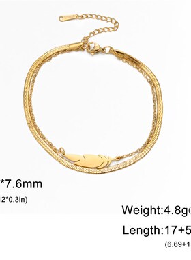 羽毛吊坠女式手链不锈钢多层链蛇链美学魅力手链珠宝礼品现货