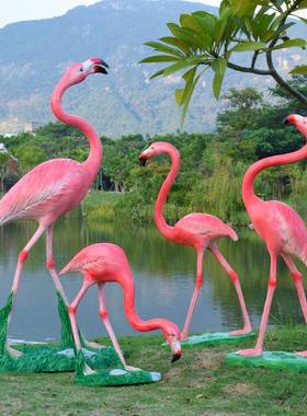 庭院花园摆件户外仿真动物装饰婚庆道具火烈鸟园林景观玻璃钢雕塑