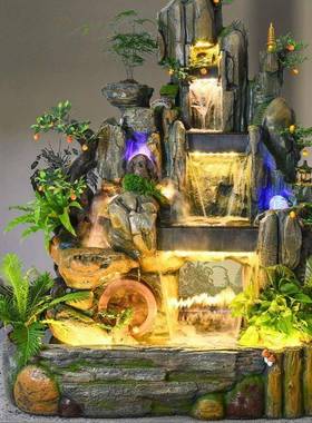 高TB-53985山瀑水假山流水喷鱼泉风轮庭院布客厅池落地办公室客厅