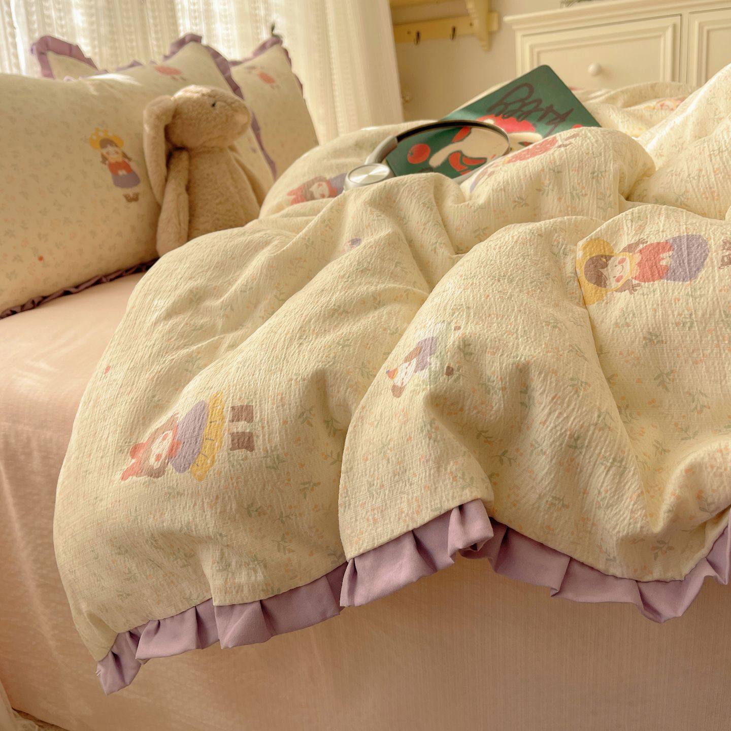 小清新碎花款花边床上用品四件套床单被套学生宿舍床三件套可机洗,淘宝优惠券,粉丝福利购,淘宝优惠卷