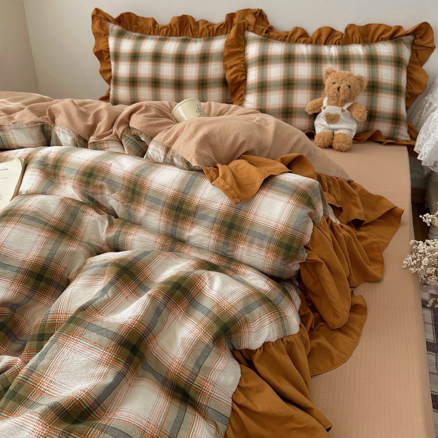 韩系ins复古四件套单双人花边被套床单亲肤水洗棉学生宿舍三件套,淘宝优惠券,粉丝福利购,淘宝优惠卷