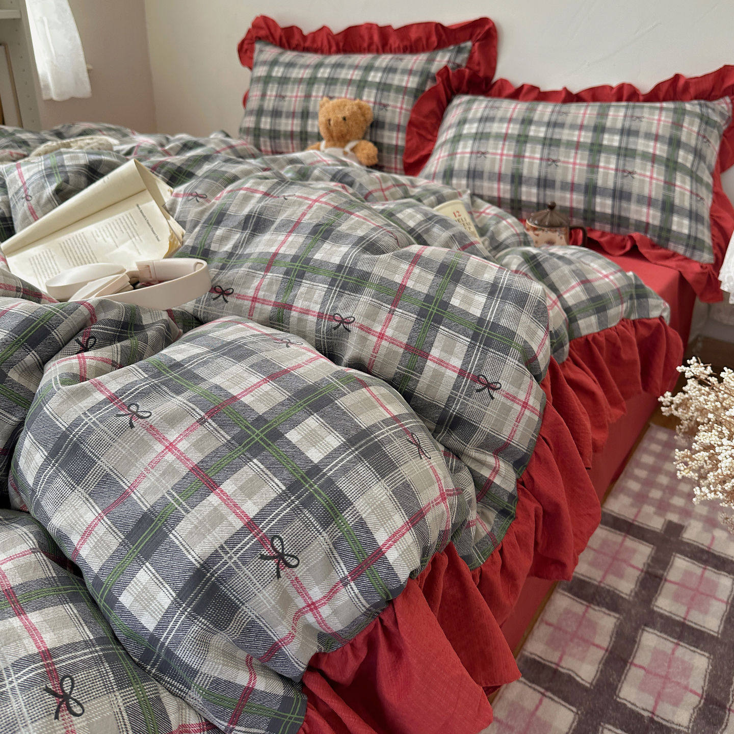 韩系ins复古四件套单双人花边被套床单亲肤水洗棉学生宿舍三件套,淘宝优惠券,粉丝福利购,淘宝优惠卷