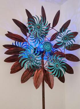 景道具网场红摆超拍花园庭院别风墅#18/W-旋转铁艺带灯蓝色旋轮大