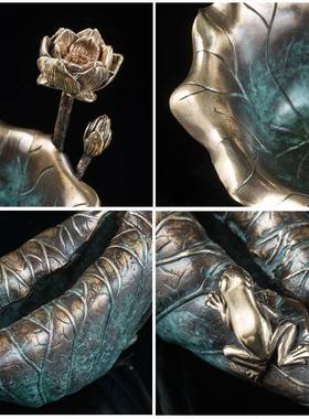 新中式铜功荷叶多能收烟12063360性灰缸创意家居同个时尚铜纳摆件