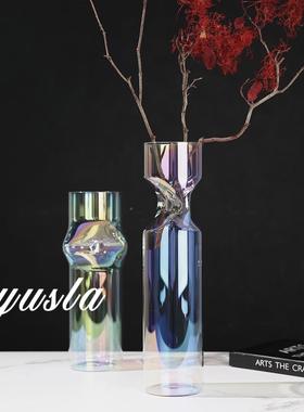 简板约玻璃插干瓶器花客厅茶几餐厅吧台柜样间花别墅摆件软装EYY