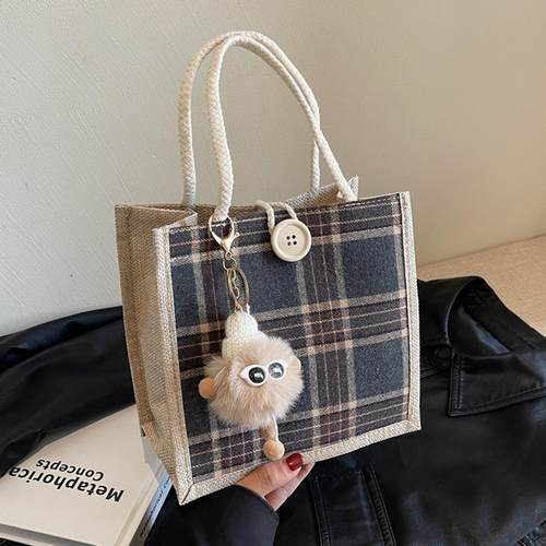 上班式包包女时尚亚麻帆布包女洋气百搭单肩手提袋子 - 图2