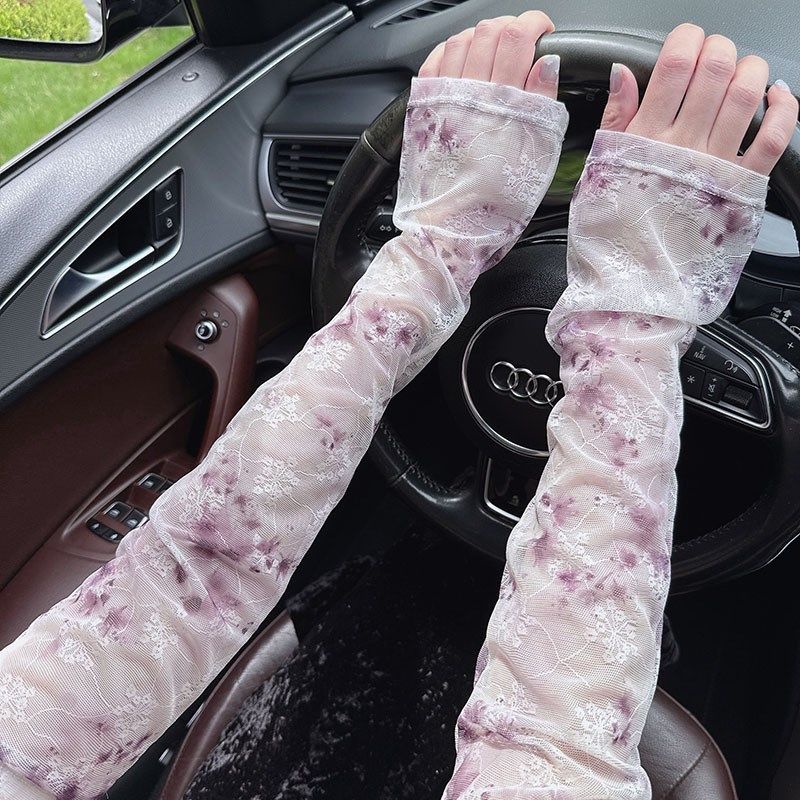 晕染印花蕾丝网纱防晒袖套女2025新款夏季薄款护袖开车骑行宽松,淘宝优惠券,粉丝福利购,淘宝优惠卷