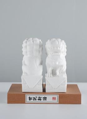 新中式树脂白色狮子浮雕摆件样板房间室内茶柜玄关软装饰品