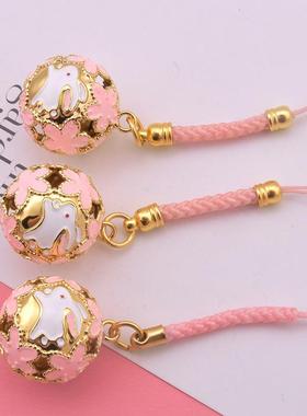 新品创意姻缘玉兔花铃古风景泰蓝樱花铃铛挂坠招福可爱手机挂件