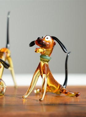 淄博琉璃手作可爱俏皮狗桌面摆件卡通治愈小狗公仔书桌装饰品礼物