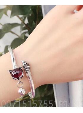 正品999纯银红手镯子2025新款刚玉日韩时尚网红狐狸手女环送女友