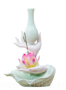 正品创意瓷禅水培花陶器意佛手莲心家用线香熏炉莲花香装插家居饰