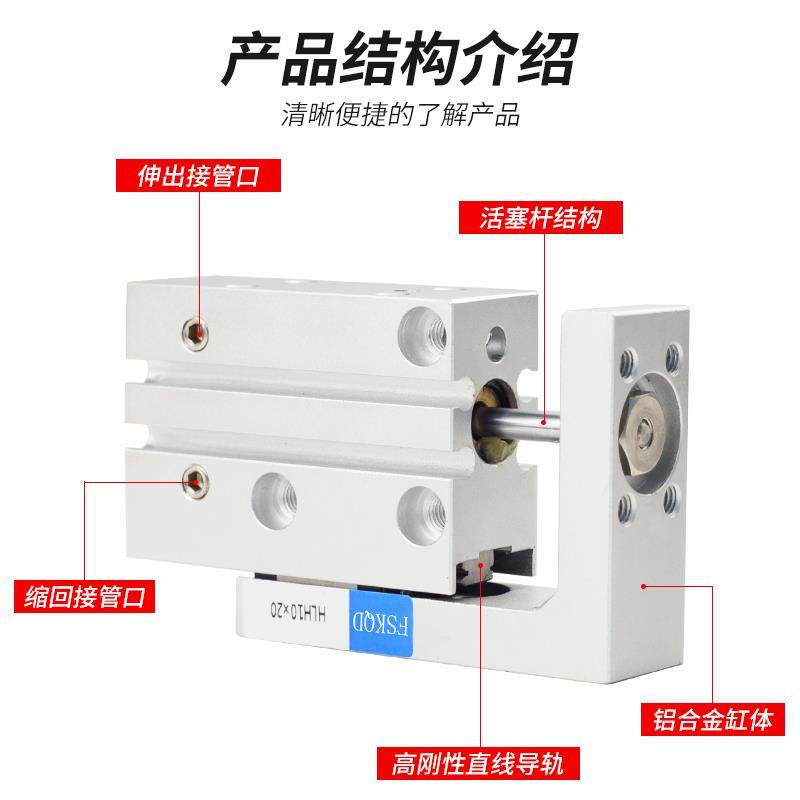 亚德客型气动滑台气缸侧滑带导轨MXH/HLH6/10/16/20-5/10/15/20 - 图2