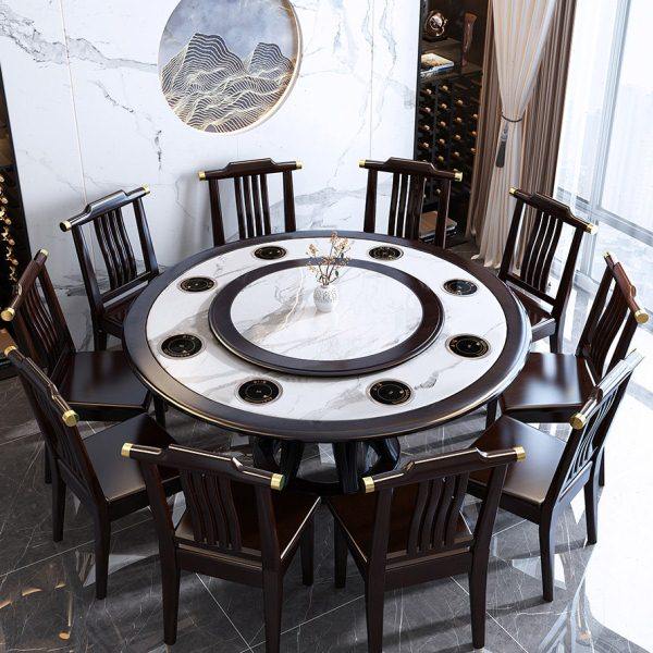 实木岩板餐桌椅组合带一人一锅电磁炉一体家用圆形大圆桌小火锅桌,淘宝优惠券,粉丝福利购,淘宝优惠卷