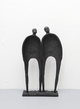 新中式铸铁双人组人物摆件样板房电视柜卧室书房桌面玄关软装饰品