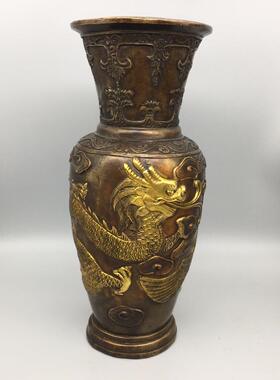 玩铜收器藏大龙凤大龙凤花花瓶一家居装对饰工古艺品摆件