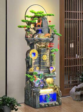 厅山tb-65459新中式招财鱼缸循环流水摆件客电视旁装饰落地柜阳台