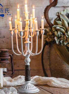 美餐A1003复古金属烛台浪漫烛光晚餐道做旧婚式庆轻奢具摆桌台蜡