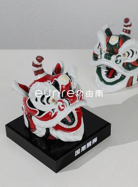 国狮潮树脂舞头摆件新中式玄关设样板房间客厅茶几AMK电装柜视软