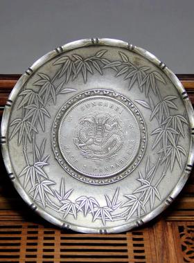 复古白铜笔洗文房用品收藏 竹节笔洗铜器工艺品摆件