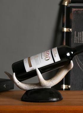 复古鹿角桌面创意摆设红酒架装饰树脂工艺品摆件酒柜装饰橱窗餐厅