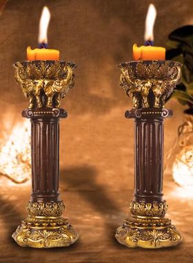 餐桌复古式小烛台 创意蜡烛树脂摆件 室内家居客厅装饰品