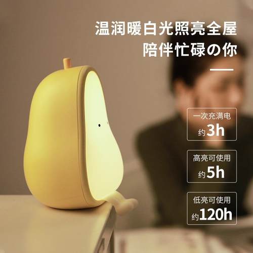 新品卡通鸭梨小夜灯硅胶柔软解压礼品双色调光卧室起夜喂奶伴眠灯 - 图0