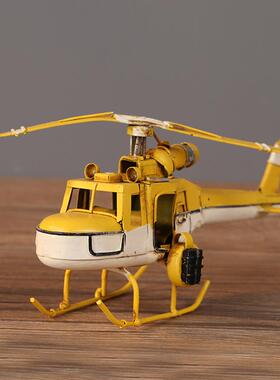 手工工艺品 复古铁皮双翼飞机模型 橱窗装饰品 现代家居新房摆件