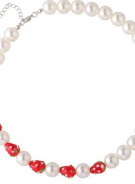 小清新草莓珍珠项链小众设计感高级轻奢锁骨链甜美风少女简约颈链