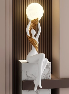 轻奢玄关人物艺术摆件高级感雕塑客厅电视柜旁氛围灯工艺品软装饰