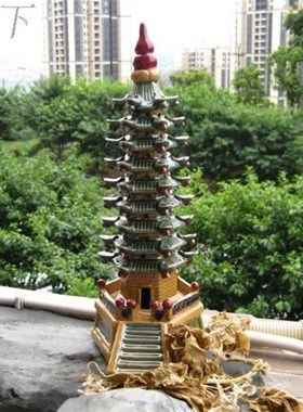 假山盆景摆件陶瓷文昌塔宝塔水族鱼缸流水配件办公室书房居家装饰