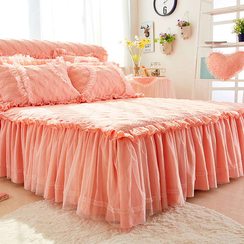 韩式公主风夹棉床裙款床罩单件纯色蕾丝花边床围裙保护套四季通用,淘宝优惠券,粉丝福利购,淘宝优惠卷