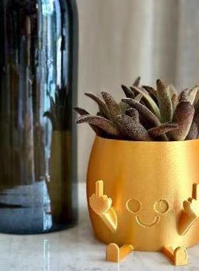 跨境创意双手竖中指花盆摆件家居庭院设计盆栽艺术可爱装饰品摆件