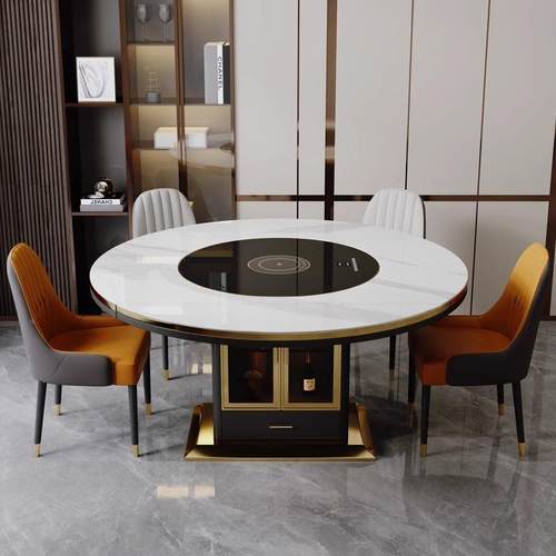 Rtd板餐桌家用多能带转岩盘现代简约小户型可伸缩折功带电磁KQY叠 - 图1