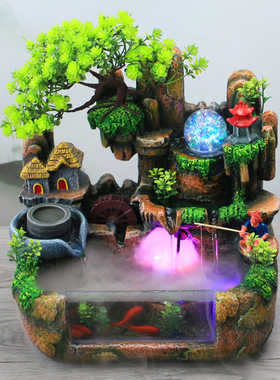 客厅假山流水喷泉循环水小高山生财瀑布山水鱼缸水景装饰招财摆件