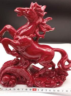 正品朱砂马到业成功摆件色客厅酒柜装饰工艺品桌面办摆设公红室开