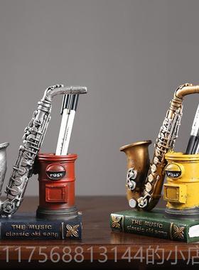 正品创时尚摆办公室书意房装饰品件美式复古学生萨克摆斯笔筒设礼
