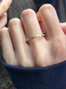 精致大小姐专属！洗澡洗手不掉色古法磨砂金河细腻戒指中指食指戒