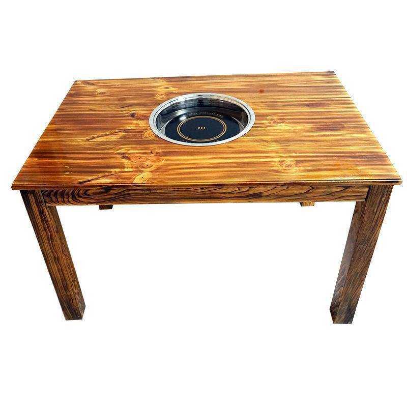 实木餐桌长方形火锅桌椅组合餐饮大排档吃饭圆桌子电磁炉一体商用,淘宝优惠券,粉丝福利购,淘宝优惠卷