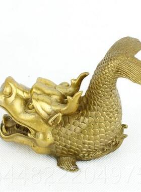 正品古纯铜仿龙鱼鳌瑞兽螭吻铜器摆件头白铜鱼龙鱼桌面家居饰品