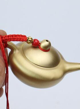 迷你小茶壶把把壶纯黄铜摆件金属铜工艺品办公室茶道茶具小铜器