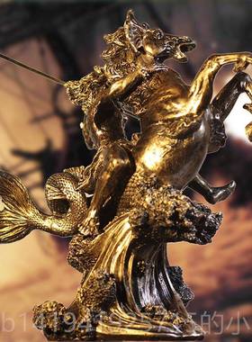 正品复古希腊神话家勇士艺工品人雕物塑海神波塞冬居饰品办公室摆