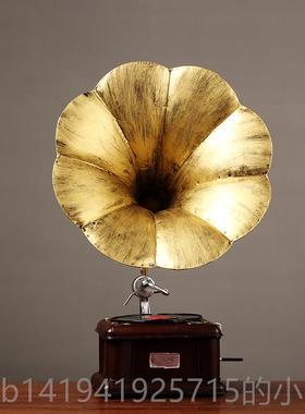 正品美复古别墅样板房欧式装饰式摆家居客件厅酒铁艺留声机模型柜