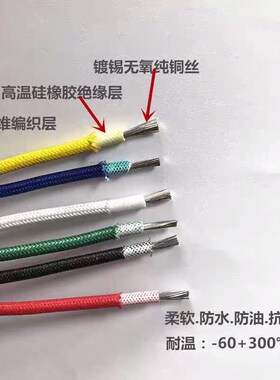 软硅胶编织高温线耐高温耐火线耐热线阻燃防火耐温300度AGRP高温