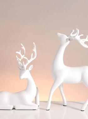 黑白色麋鹿一对软装轻奢风家居装饰工艺品酒柜电视柜摆件