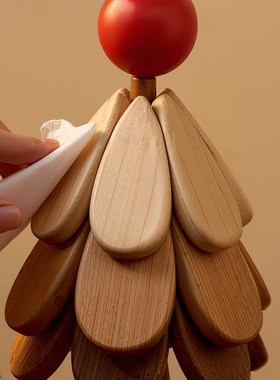 创意圣诞树隔热垫餐桌桌面高级感摆件实木防烫锅垫折叠杯垫碗垫